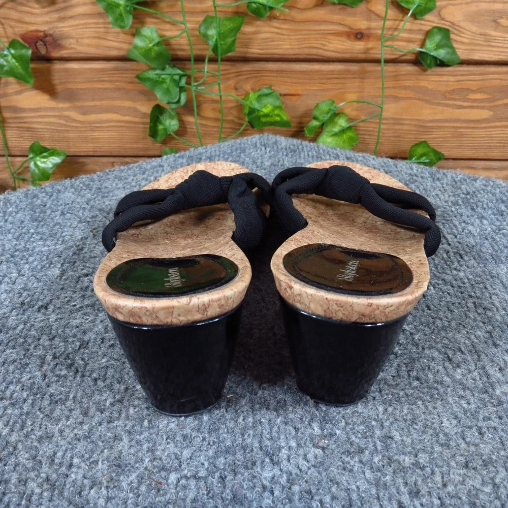 Style & Co Alice Women Wedge Sandals Size 7M Summer Dressy Black Textile Cork